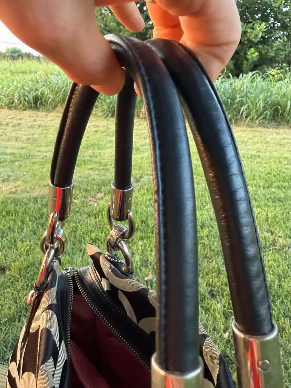 Coach Kristin Op Art Signature Satchel Black and Grey